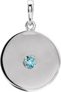 14K Gold Round Natural Aquamarine Disc Necklace or Pendant - White Gold