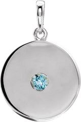 Platinum Round Natural Aquamarine Disc Necklace or Pendant