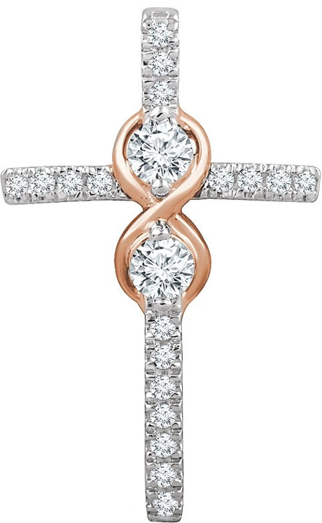 14K Gold Round Natural Diamond Infinity-Inspired Cross Pendant