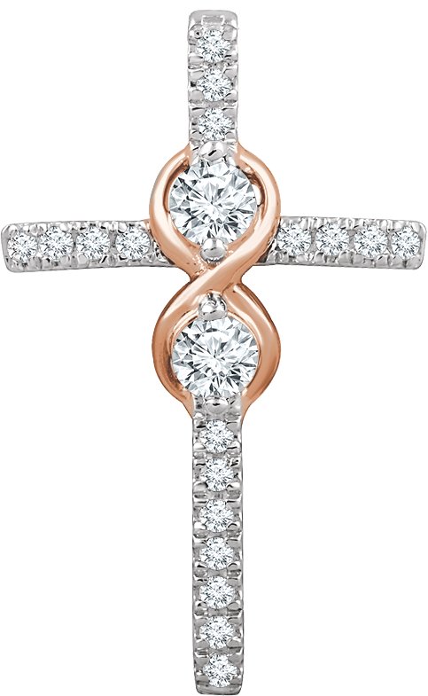 14K Gold Round Natural Diamond Infinity-Inspired Cross Pendant