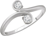 14K Gold Round Natural Diamond Two-Stone Bypass Ring II - White Gold