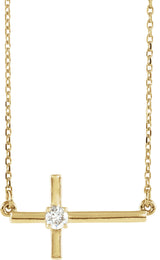 14K Gold Round Lab-Grown Diamond Sideways Cross Necklace – 1/10 CTW - Yellow Gold