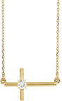 14K Gold Round Lab-Grown Diamond Sideways Cross Necklace – 1/10 CTW - Yellow Gold
