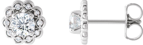 Platinum Natural Diamond Round 4-Prong Halo-Style Earrings – 4.1mm Stones