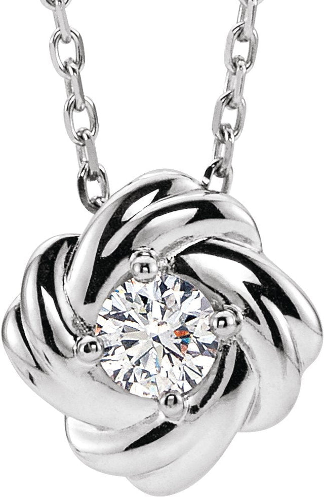 14K Gold Round Natural Diamond Knot Necklace - White Gold