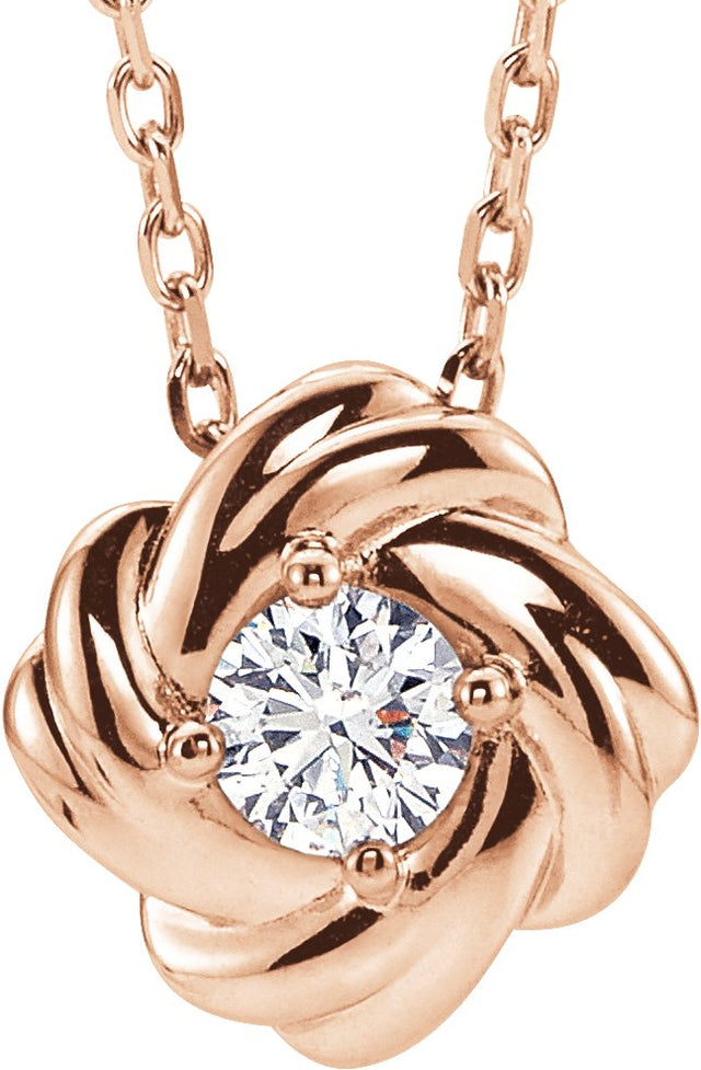 14K Gold Round Natural Diamond Knot Necklace - Rose Gold