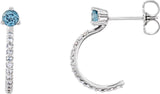 14K Gold Round Natural Aquamarine Accented J-Hoop Earrings - White Gold