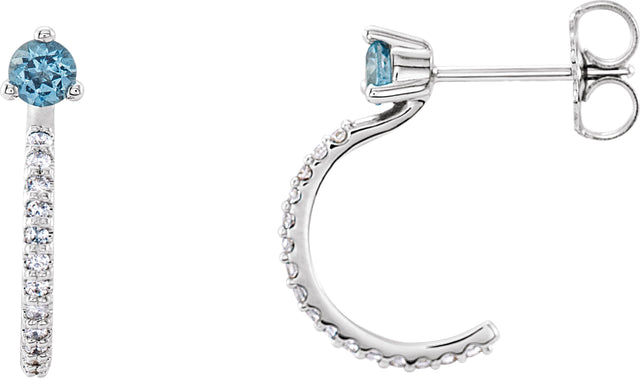 Platinum Round Natural Aquamarine Accented J-Hoop Earrings