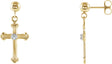 14K Gold Round Natural Diamond Cross & Ball Earrings – 1.7mm Stones - Two-Tone