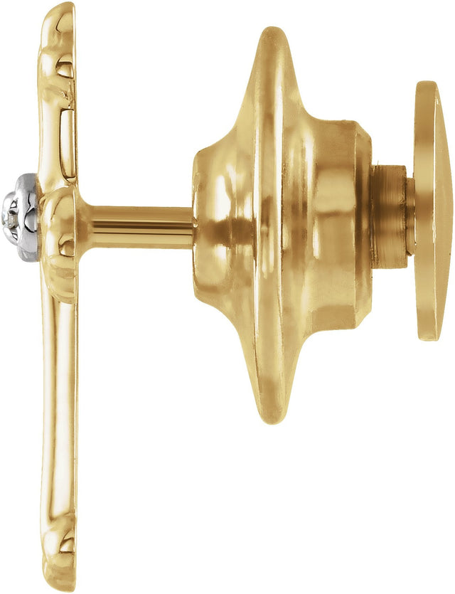 14K Gold Round Natural Diamond Cross Lapel Pin – 15x10.5mm - view 2