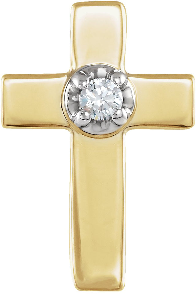 14K Gold Round Natural Diamond Cross Lapel Pin - Two-Tone