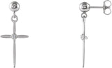 14K Gold Round Natural Diamond Cross & Ball Earrings - White Gold