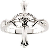 14K Gold Round Natural Diamond Hearts & Cross Accented Ring - White Gold