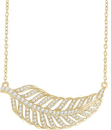 14K Gold Round Natural Diamond Leaf Necklace - Yellow Gold