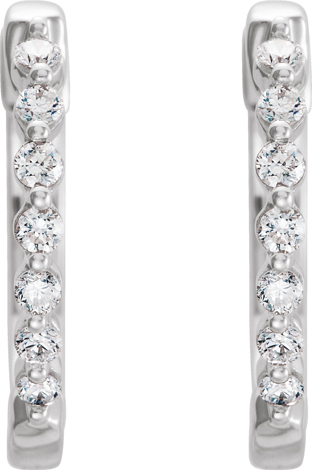 14K Gold Round Natural Diamond Accented Hoop Earrings II - White Gold - view 2