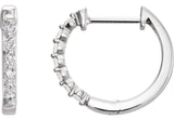 14K Gold Round Natural Diamond Accented Hoop Earrings II - White Gold