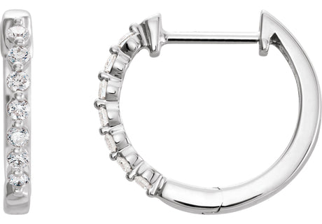 14K Gold Round Natural Diamond Accented Hoop Earrings II - White Gold