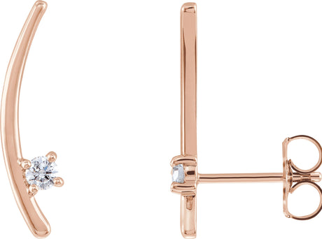 14K Gold Round Natural Diamond Ear Climbers – 2.5mm Stones - Rose Gold