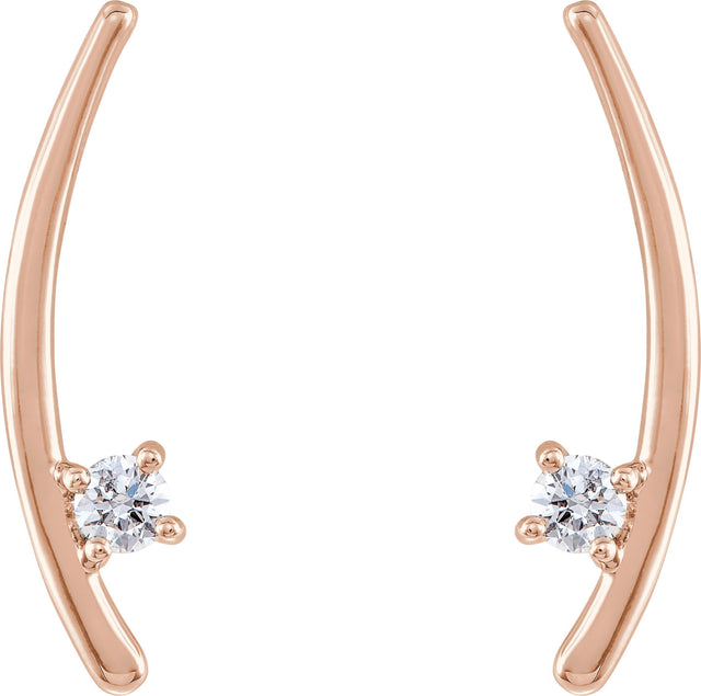 14K Gold Round Natural Diamond Ear Climbers – 2.5mm Stones - Rose Gold - view 2