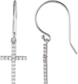 14K Gold Round Natural Diamond Petite Cross Earrings - White Gold