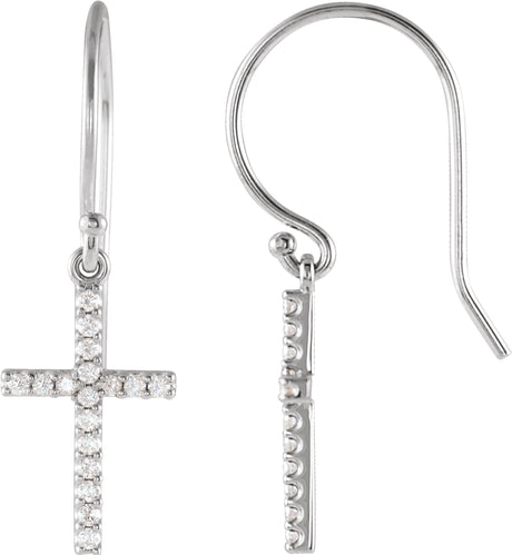 14K Gold Round Natural Diamond Petite Cross Earrings - White Gold