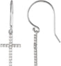 14K Gold Round Natural Diamond Petite Cross Earrings - White Gold