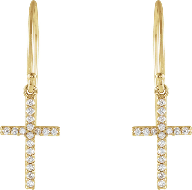 14K Gold Round Natural Diamond Petite Cross Earrings - Yellow Gold - view 2