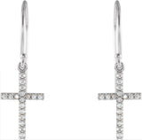 14K Gold Round Natural Diamond Petite Cross Earrings - White Gold - view 2