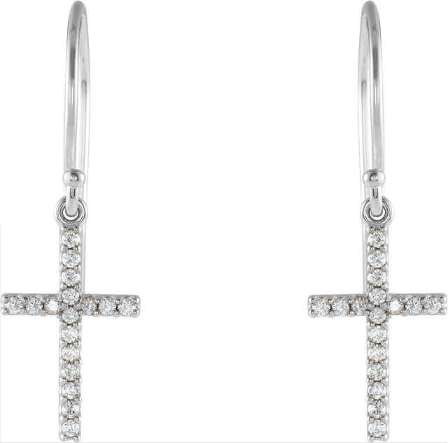 14K Gold Round Natural Diamond Petite Cross Earrings - White Gold - view 2
