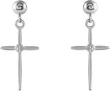 14K Gold Round Natural Diamond Cross & Ball Earrings - White Gold - view 2
