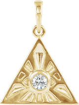 14K Gold Round Natural Diamond Eye of Providence Necklace or Pendant - Yellow Gold