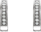 Platinum Round Natural Diamond Accented Milgrain Hoop Earrings - view 2