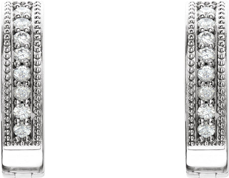 Platinum Round Natural Diamond Accented Milgrain Hoop Earrings - view 2