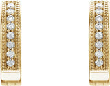 14K Gold Round Natural Diamond Accented Milgrain Hoop Earrings - Yellow Gold - view 2