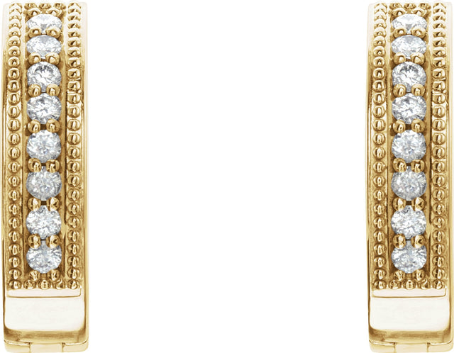 14K Gold Round Natural Diamond Accented Milgrain Hoop Earrings - Yellow Gold - view 2