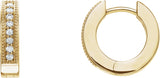 14K Gold Round Natural Diamond Accented Milgrain Hoop Earrings - Yellow Gold