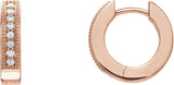 14K Gold Round Natural Diamond Accented Milgrain Hoop Earrings - Rose Gold