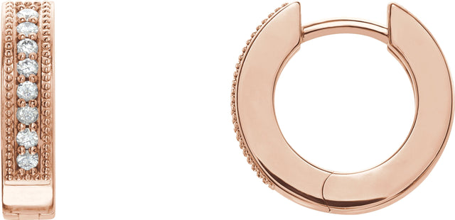 14K Gold Round Natural Diamond Accented Milgrain Hoop Earrings - Rose Gold