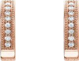 14K Gold Round Natural Diamond Accented Milgrain Hoop Earrings - Rose Gold - view 2