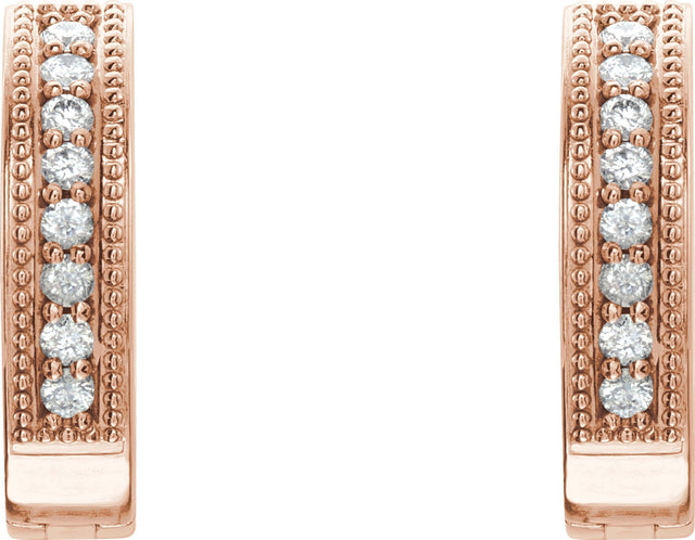 14K Gold Round Natural Diamond Accented Milgrain Hoop Earrings - Rose Gold - view 2