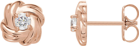 14K Gold Round Natural Diamond Knot Earrings – 3mm Stones - Rose Gold