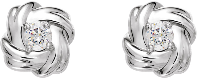 14K Gold Round Natural Diamond Knot Earrings – 3mm Stones - White Gold - view 2