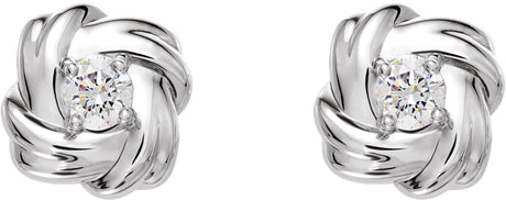 Platinum Round Natural Diamond Knot Earrings - view 2