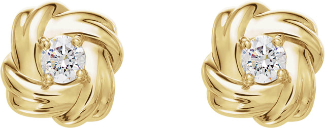 14K Gold Round Natural Diamond Knot Earrings – 3mm Stones - Yellow Gold - view 2