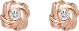 14K Gold Round Natural Diamond Knot Earrings – 3mm Stones - Rose Gold - view 2
