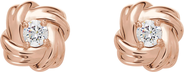 14K Gold Round Natural Diamond Knot Earrings – 3mm Stones - Rose Gold - view 2