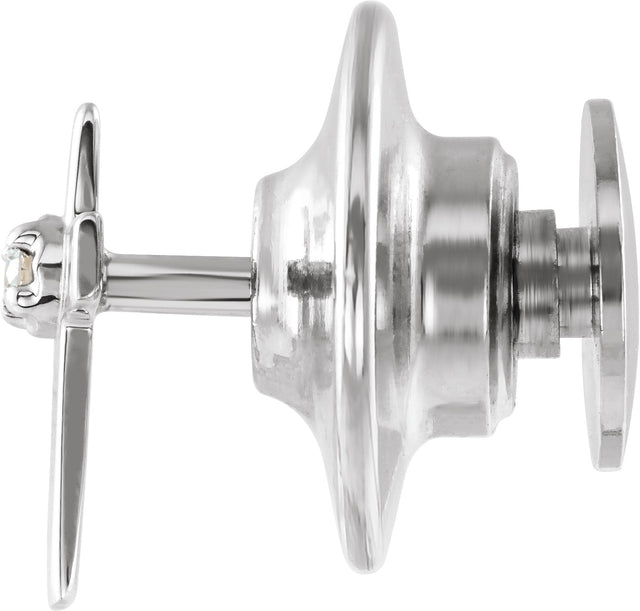 14K Gold Round Natural Diamond Cross Lapel Pin - White Gold - view 2