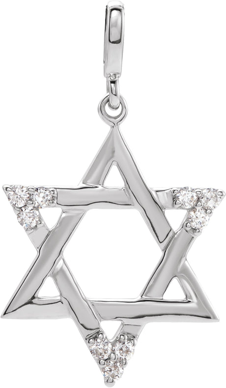 14K Gold Round Natural Diamond Star of David Pendant – 1/10 CTW