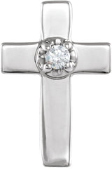 14K Gold Round Natural Diamond Cross Lapel Pin - White Gold