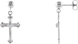 14K Gold Round Natural Diamond Cross & Ball Earrings – 1.7mm Stones - White Gold